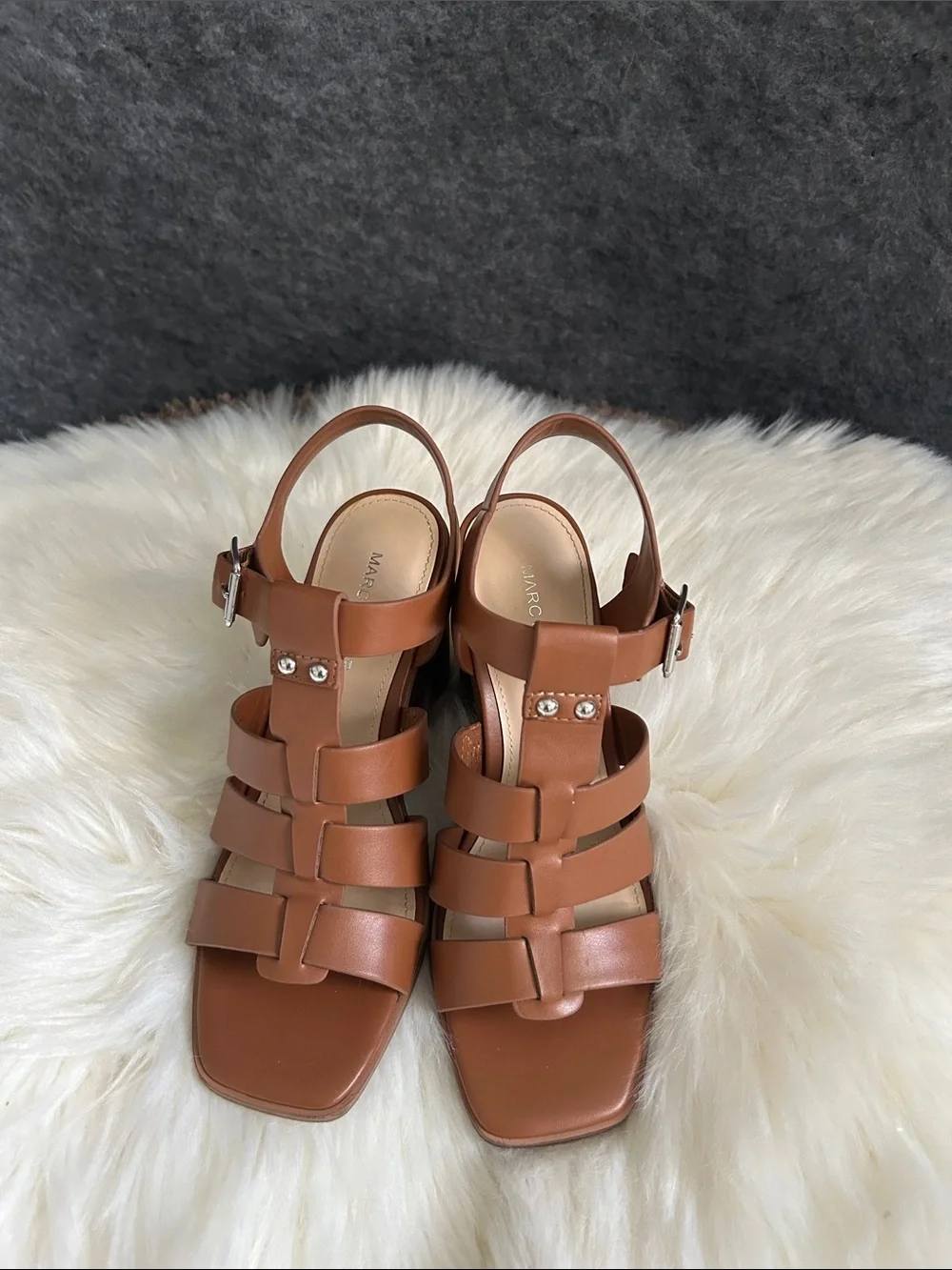 Marc Fisher Cognac Strappy Block Heel Sandals